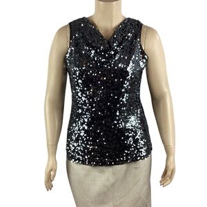 Calvin Klein Black Sequin Sleeveless Cowl Neck Top Size XL